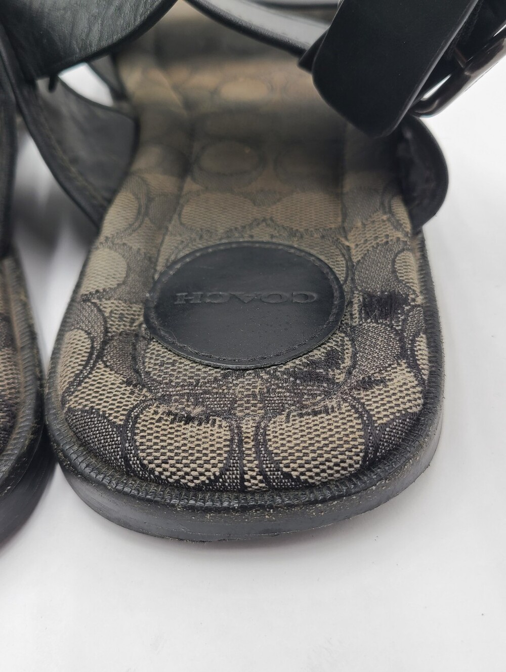 B28 Coach Men’s CC843 Black Leather Two Strap Sandal With Signature Size 10.5 - Picture 6 of 9
